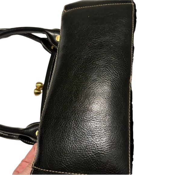 Franco Sarto Black Crushed Velvet Like Handbag Whimsy-Goth Vintage Kiss Lock - Picture 9 of 16